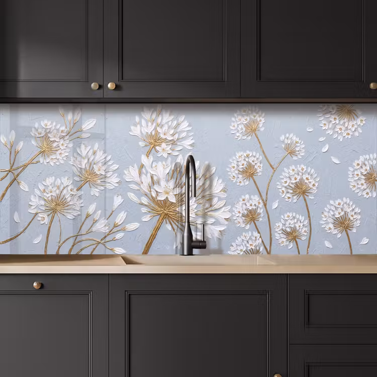 Illustratie - Bloemen - Blauw keuken achterwand 2 middel -sfeer1