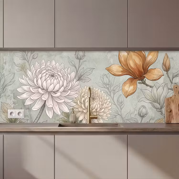 Illustratie - Bloemen - Groen keuken achterwand 2 middel zz_3dshopping