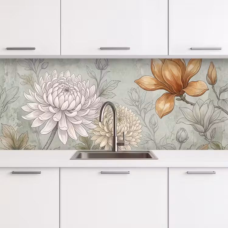 Illustratie - Bloemen - Groen keuken achterwand 2 middel -3d