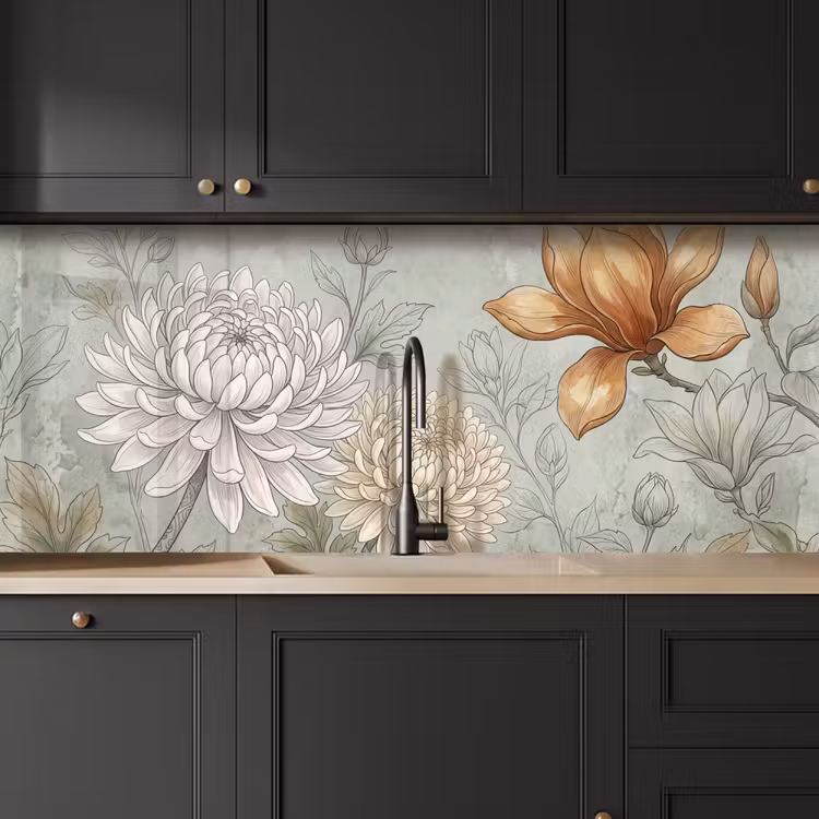 Illustratie - Bloemen - Groen keuken achterwand 2 middel -sfeer1