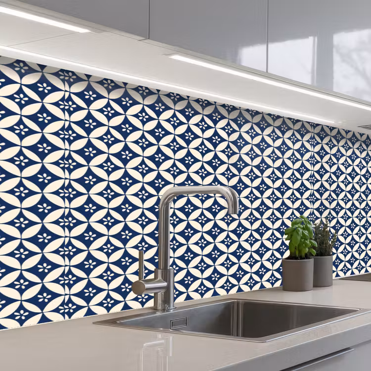 Japan - Patronen - Blauw keuken achterwand 2 middel 871 -3d_schuin