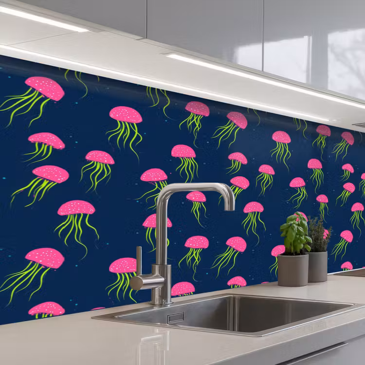 Kwallen - Diepzee - Neon keuken achterwand 2 middel 871 -3d_schuin