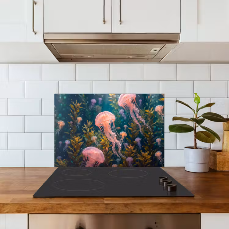 Kwal - Roze - Onderwater - Zeeleven - Dieren keuken achterwand spatscherm klein -sfeer2