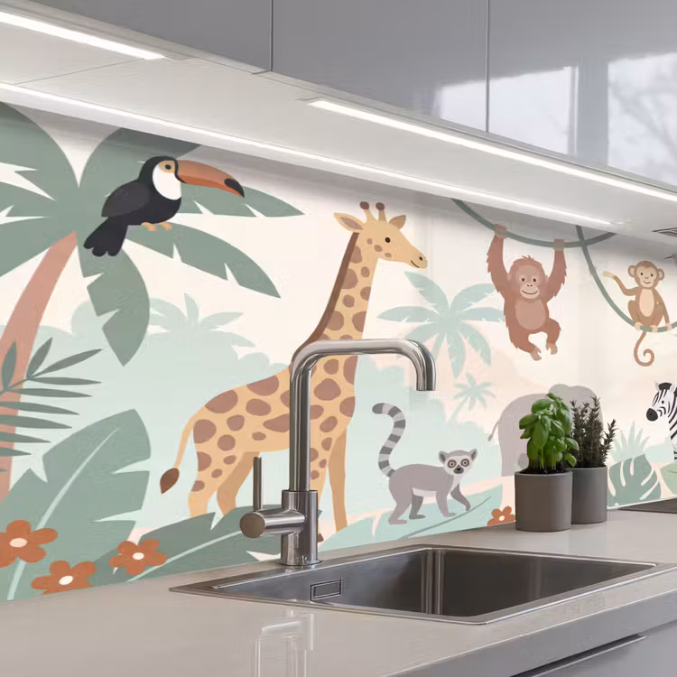 Jungle - Dieren - Groen keuken achterwand 2 middel -3d_schuin