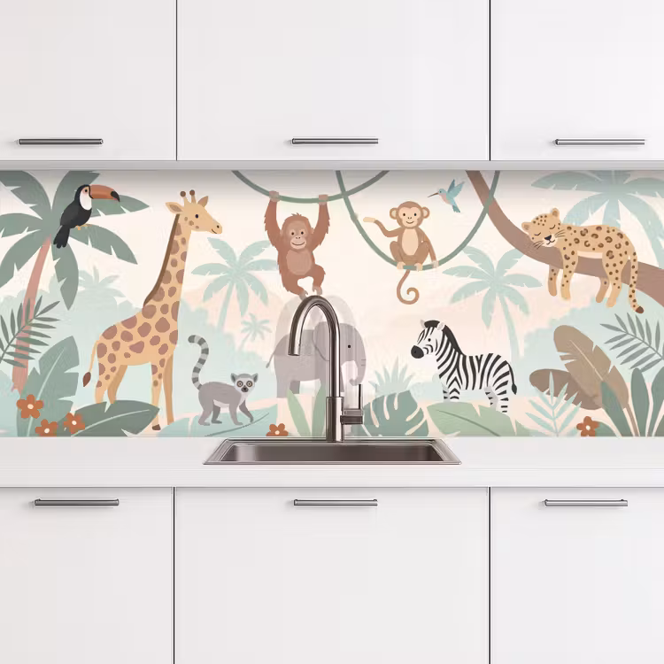 Jungle - Dieren - Groen keuken achterwand 2 middel -3d