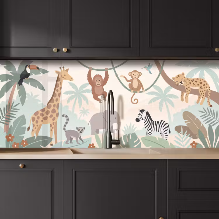 Jungle - Dieren - Groen keuken achterwand 2 middel -sfeer1