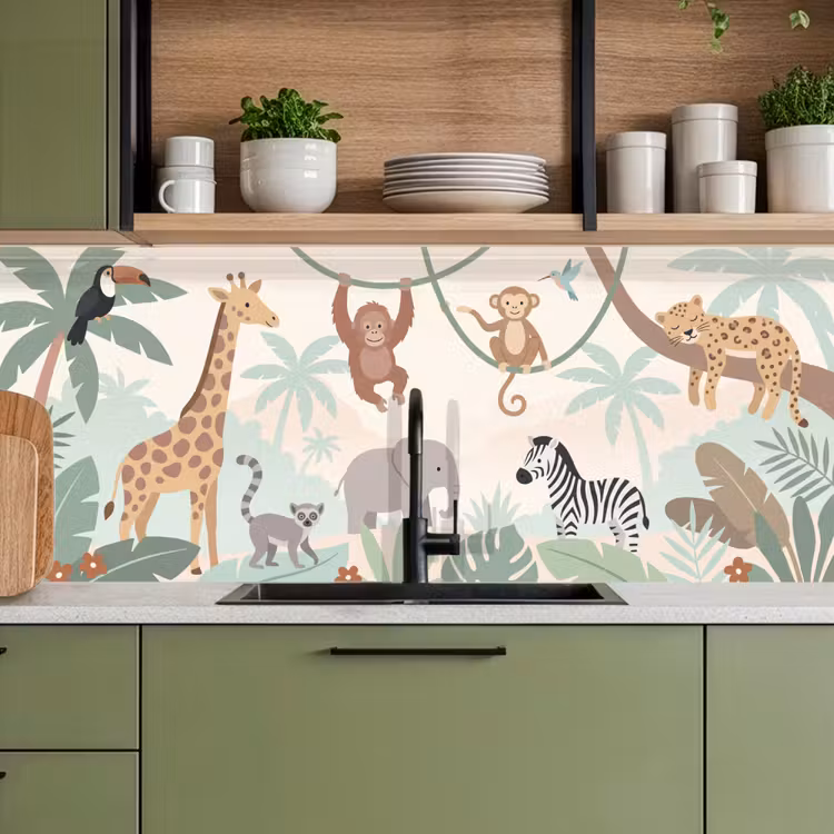 Jungle - Dieren - Groen keuken achterwand 2 middel -sfeer3