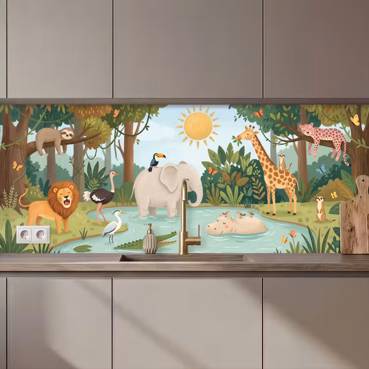 Jungle - Oase - Dieren - Kleurrijk keuken achterwand 2 middel zz_3dshopping
