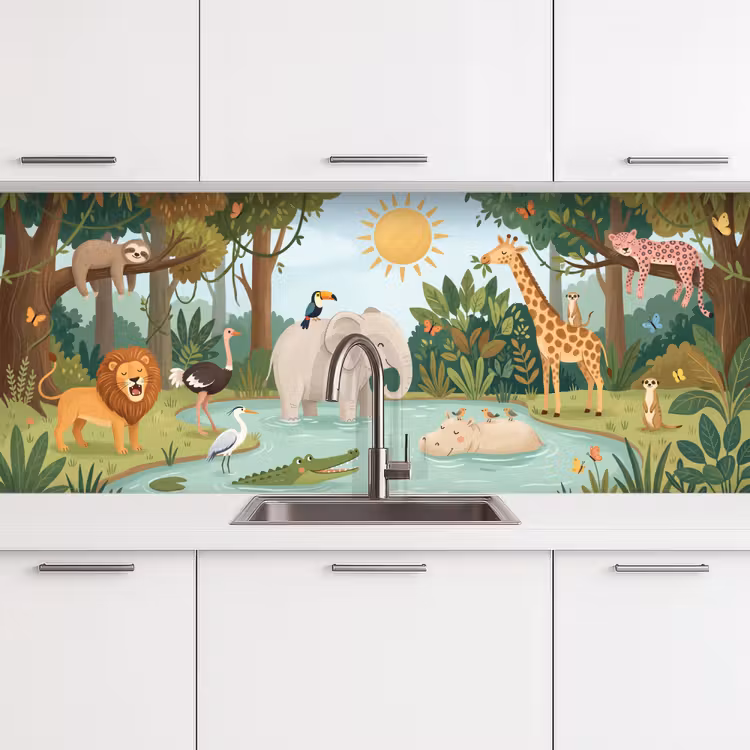 Jungle - Oase - Dieren - Kleurrijk keuken achterwand 2 middel -3d