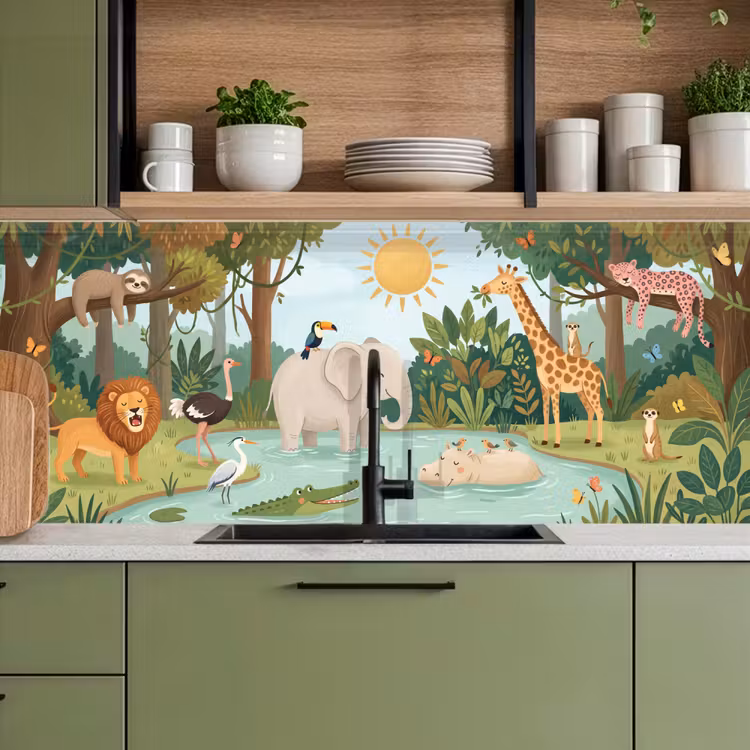 Jungle - Oase - Dieren - Kleurrijk keuken achterwand 2 middel -sfeer3
