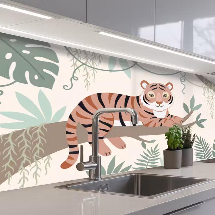 Jungle - Rustiek - Pastel keuken achterwand 2 middel -3d_schuin