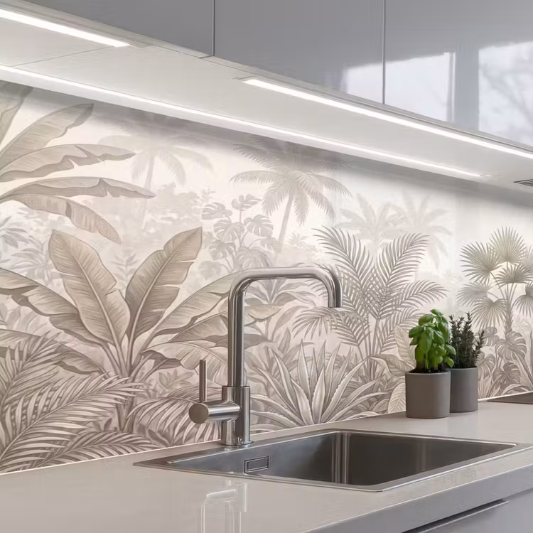 Jungle - Tropisch - Natuur -Vintage - Beige keuken achterwand 2 middel -3d_schuin
