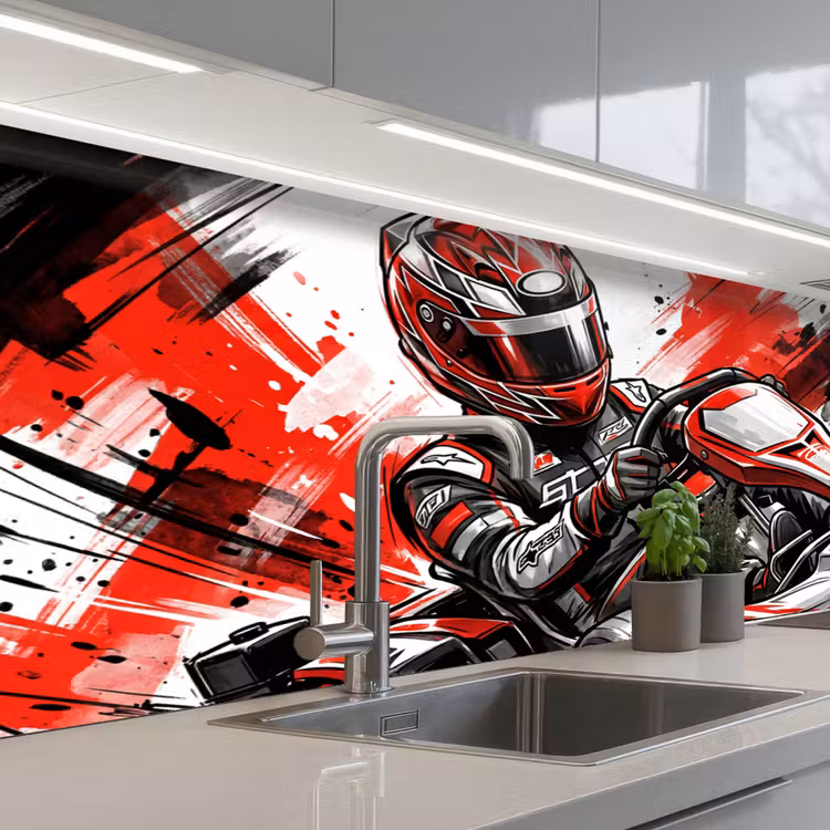 Kart - Coureur - Snelheid - Rood keuken achterwand 2 middel -3d_schuin
