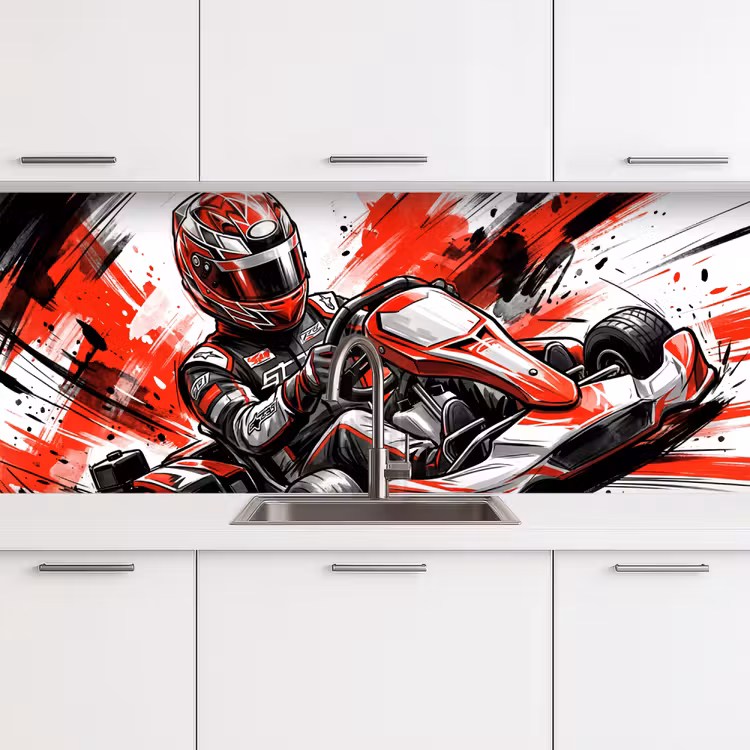 Kart - Coureur - Snelheid - Rood keuken achterwand 2 middel -3d