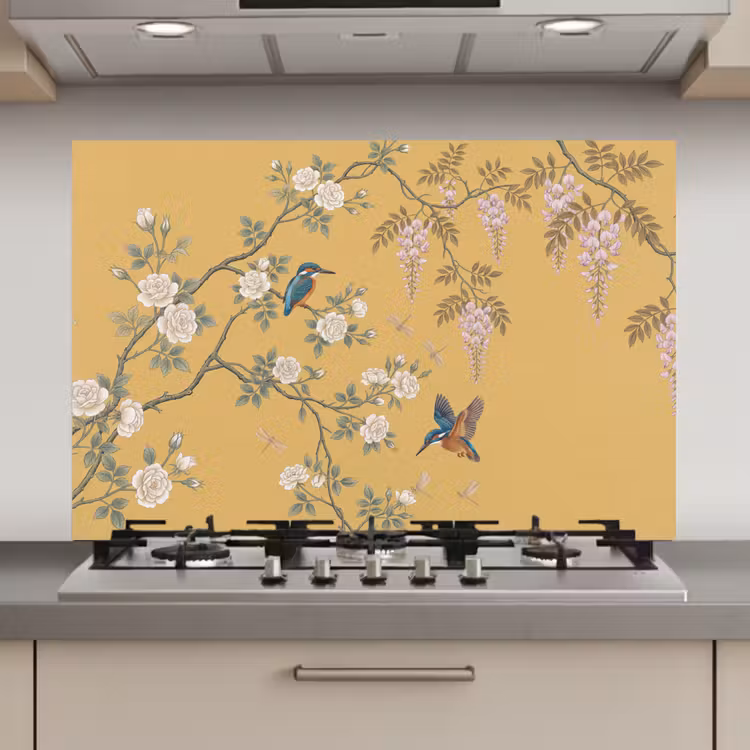 IJsvogels - Bloesem - Geel keuken achterwand 2 middel zz_3dshopping