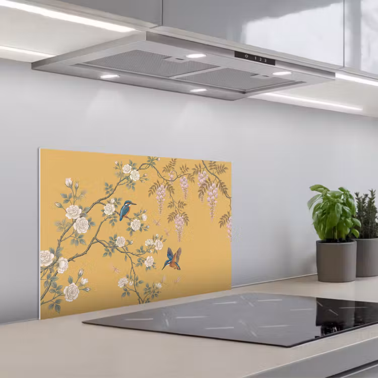 IJsvogels - Bloesem - Geel keuken achterwand 2 middel -3d