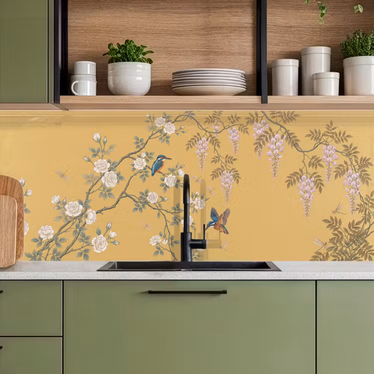 IJsvogels - Bloesem - Geel keuken achterwand 2 middel -sfeer3