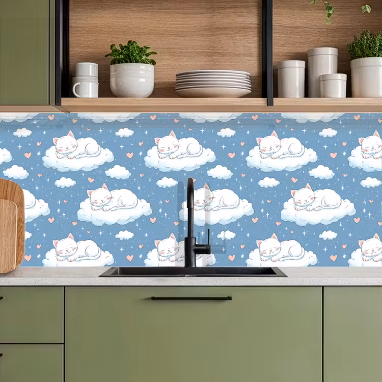 Kitten - Wolken - Blauw keuken achterwand 2 middel 871 -sfeer3