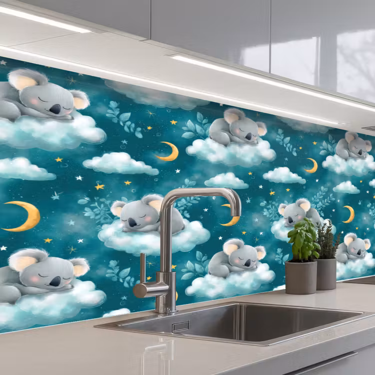 Koala's - Betoverend - Blauw keuken achterwand 2 middel 871 -3d_schuin