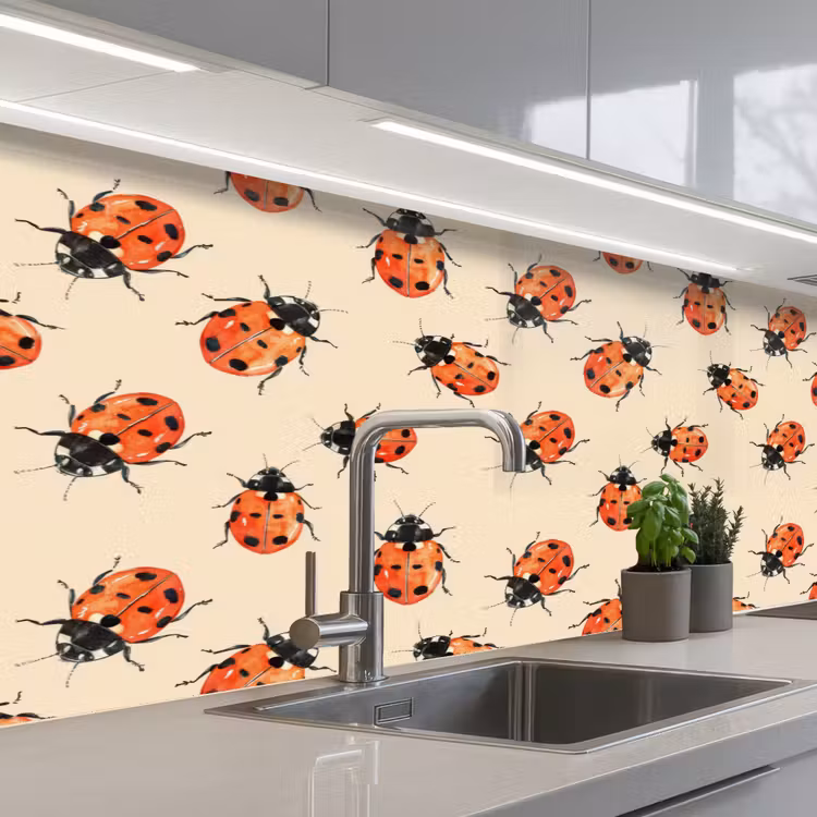 Lieveheersbeestjes - Patroon - Rood keuken achterwand 2 middel 871 -3d_schuin
