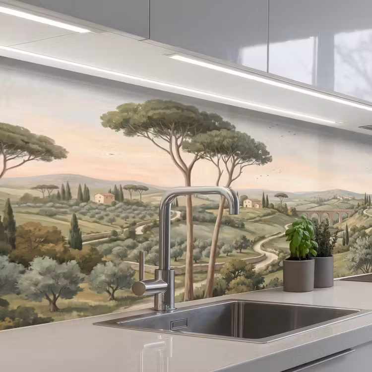 Landschap - Heuvels - Zandpad - Groen keuken achterwand 2 middel -3d_schuin