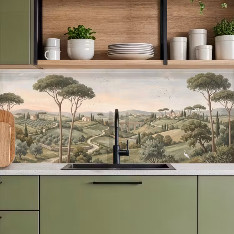 Landschap - Heuvels - Zandpad - Groen keuken achterwand 2 middel -sfeer3