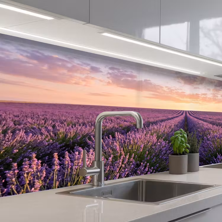 Landschap - Lavendelveld - Paars keuken achterwand 2 middel -3d_schuin