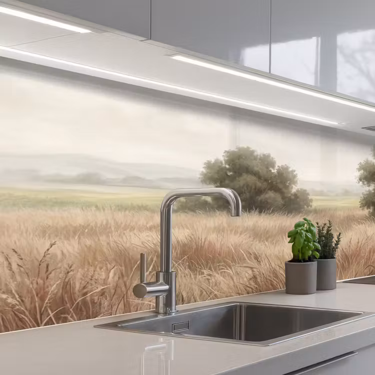 Landschap - Minimalistisch - Beige keuken achterwand 2 middel -3d_schuin