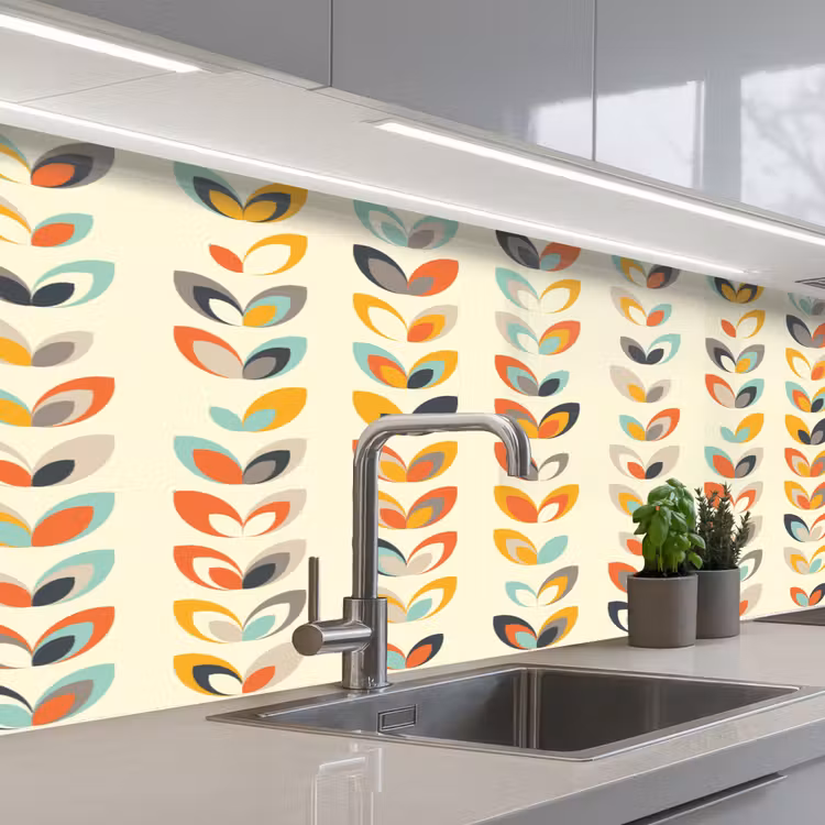 Bladeren - Jaren 50 - Patroon keuken achterwand 2 middel 871 -3d_schuin
