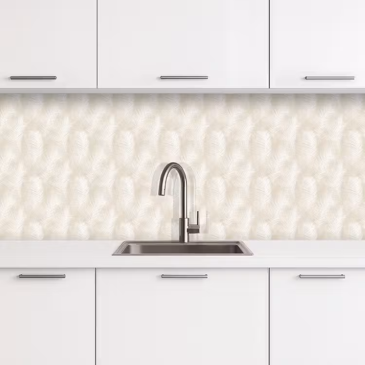 Bladeren - Beige - Wit - Botanisch - Natuur keuken achterwand 2 middel -3d