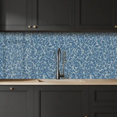 Bladeren - Klassiek - Patroon - Donkerblauw - Vintage keuken achterwand 2 middel 871 -sfeer1