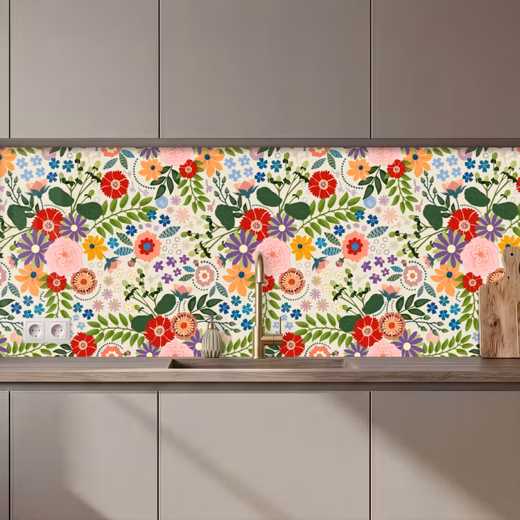 Bladeren - Bloemen - Design keuken achterwand 2 middel 871 zz_3dshopping