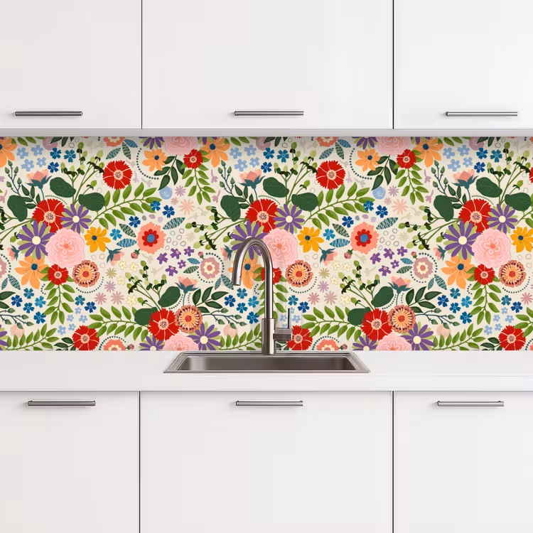 Bladeren - Bloemen - Design keuken achterwand 2 middel 871 -3d