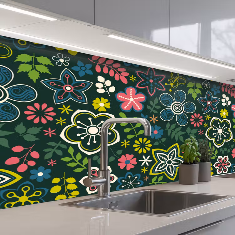 Bladeren - Patronen - Bloemen keuken achterwand 2 middel 871 -3d_schuin