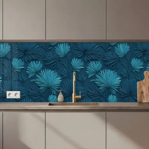 Bladeren - Reliëf - Patroon - Oceaanblauw - Modern keuken achterwand 2 middel 871 zz_3dshopping