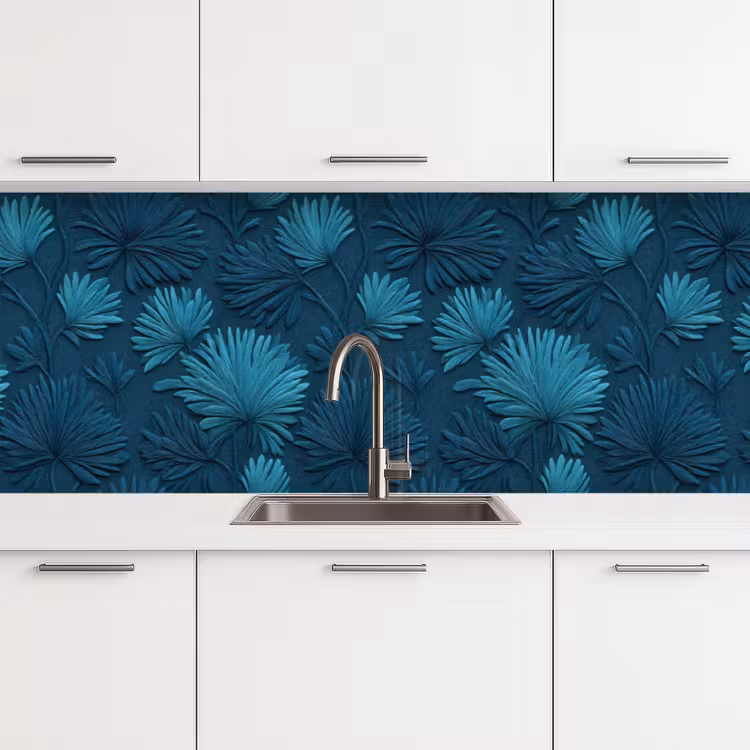Bladeren - Reliëf - Patroon - Oceaanblauw - Modern keuken achterwand 2 middel 871 -3d