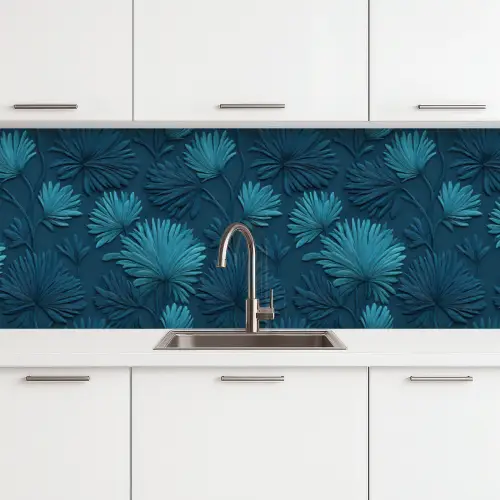 Bladeren - Reliëf - Patroon - Oceaanblauw - Modern keuken achterwand 2 middel 871 -3d