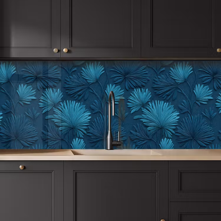 Bladeren - Reliëf - Patroon - Oceaanblauw - Modern keuken achterwand 2 middel 871 -sfeer1