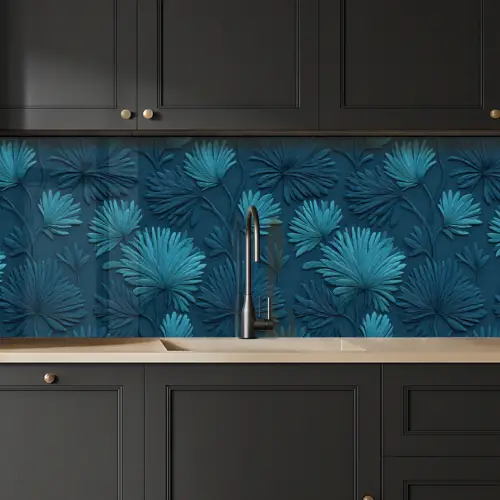 Bladeren - Reliëf - Patroon - Oceaanblauw - Modern keuken achterwand 2 middel 871 -sfeer1