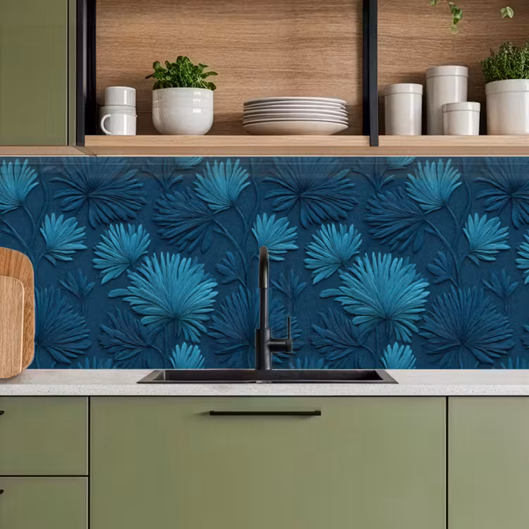 Bladeren - Reliëf - Patroon - Oceaanblauw - Modern keuken achterwand 2 middel 871 -sfeer3