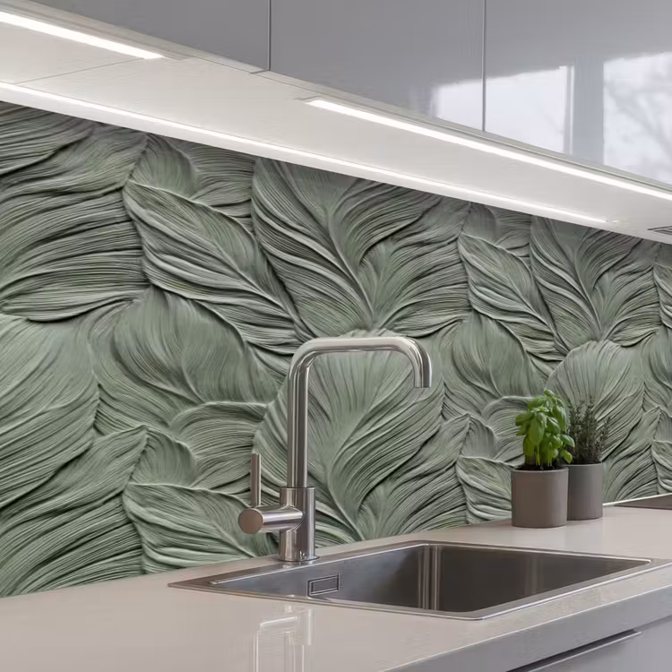 Bladeren - Textuur - Groen keuken achterwand 2 middel 871 -3d_schuin