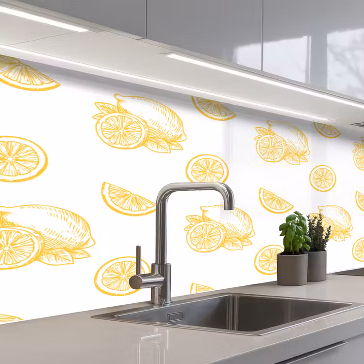 Citroen - Patroon - Geel keuken achterwand 2 middel -3d_schuin