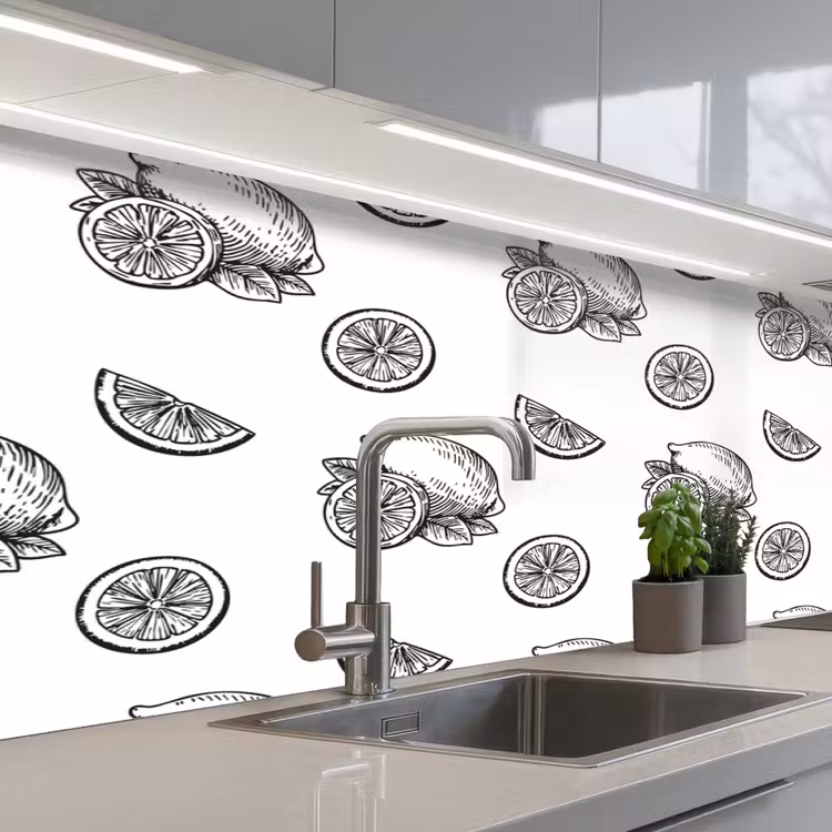 Citroenen - Zwart - Wit - Patroon keuken achterwand 2 middel -3d_schuin