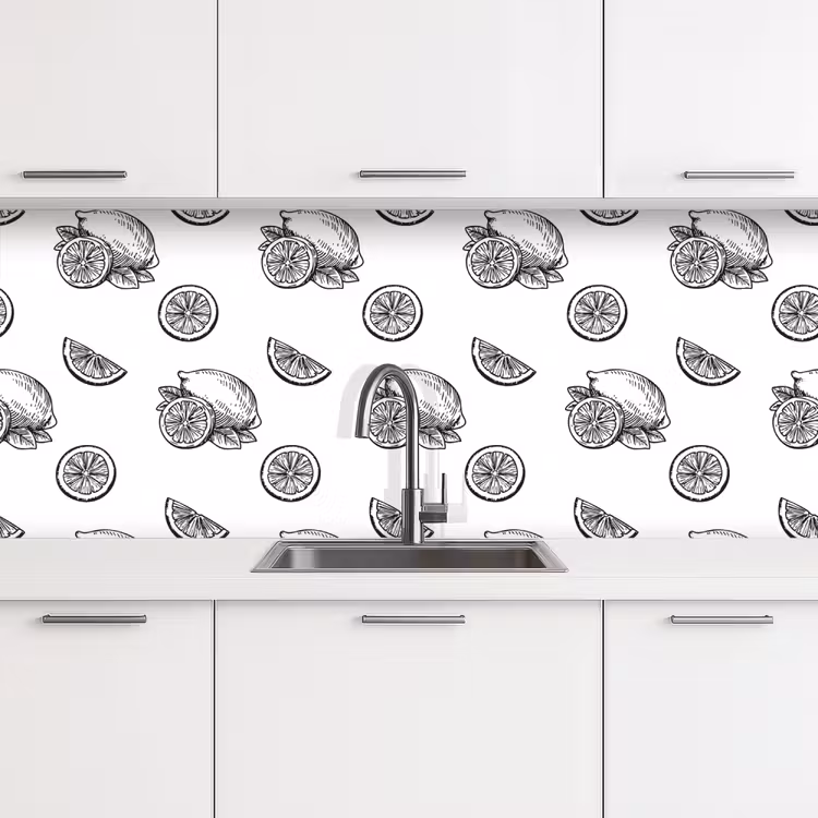 Citroenen - Zwart - Wit - Patroon keuken achterwand 2 middel -3d