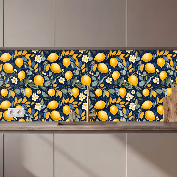 Citroenen - Bloemen - Bladeren - Blauw keuken achterwand 2 middel 871 zz_3dshopping