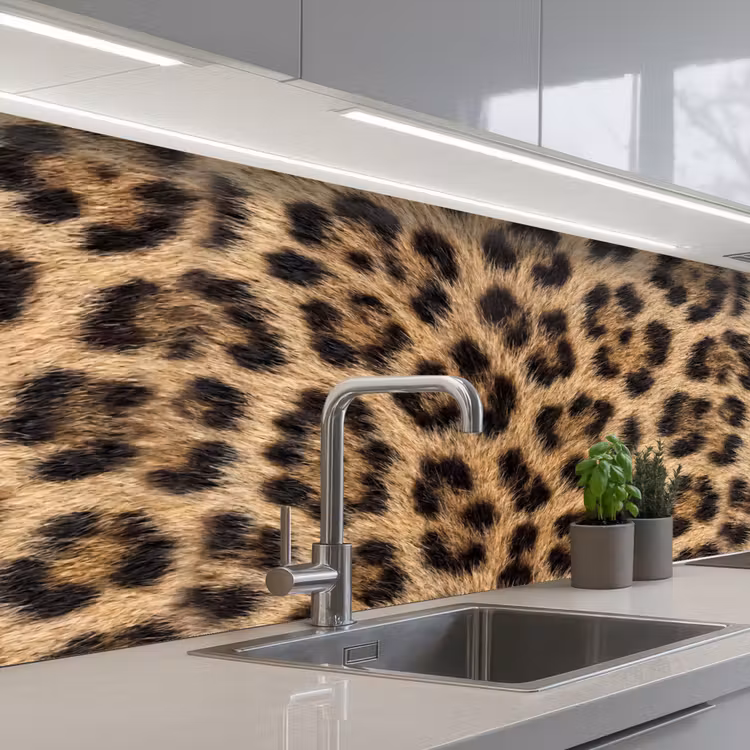Luipaard - Vacht - Klassiek - Bruin keuken achterwand 2 middel -3d_schuin