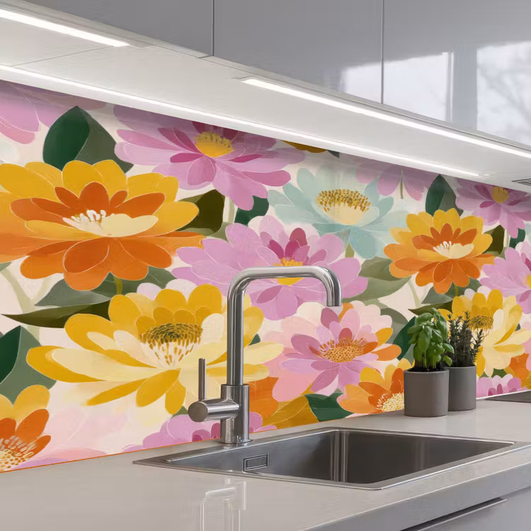 Lelies - Aquarel - Pastel keuken achterwand 2 middel 871 -3d_schuin