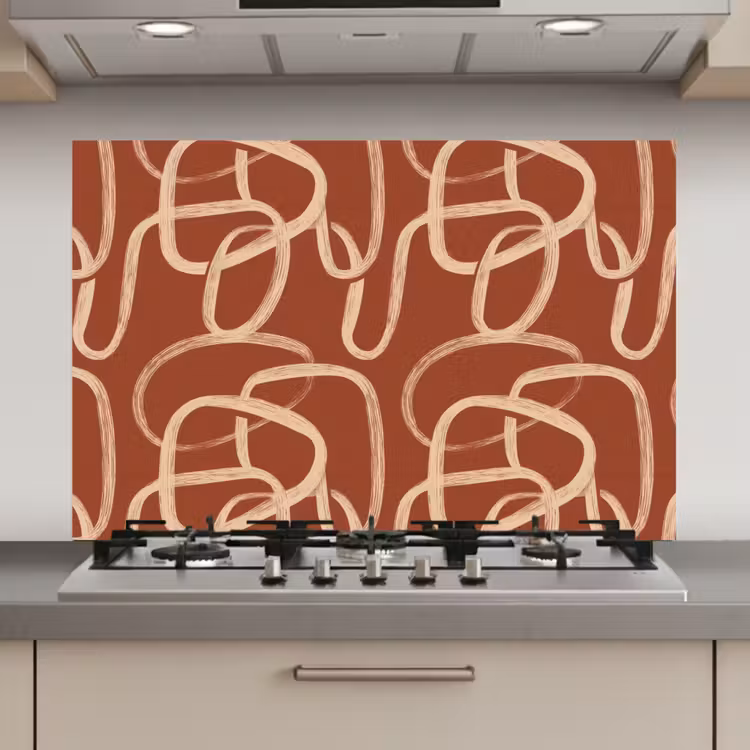 Lijnen - Abstract - Organisch - Terracotta - Crème keuken achterwand spatscherm klein 900 -3d_website