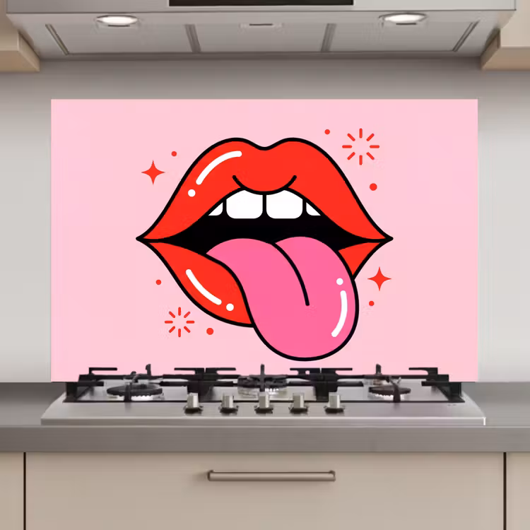 Lippen - Tong - Pop-art - Kleurrijk - Roze keuken achterwand spatscherm klein -3d_website