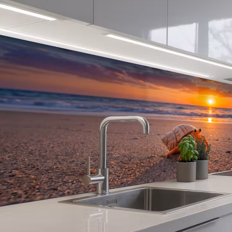 Kreeft - Strand - Natuur - Zonsondergang - Oranje keuken achterwand 2 middel -3d_schuin
